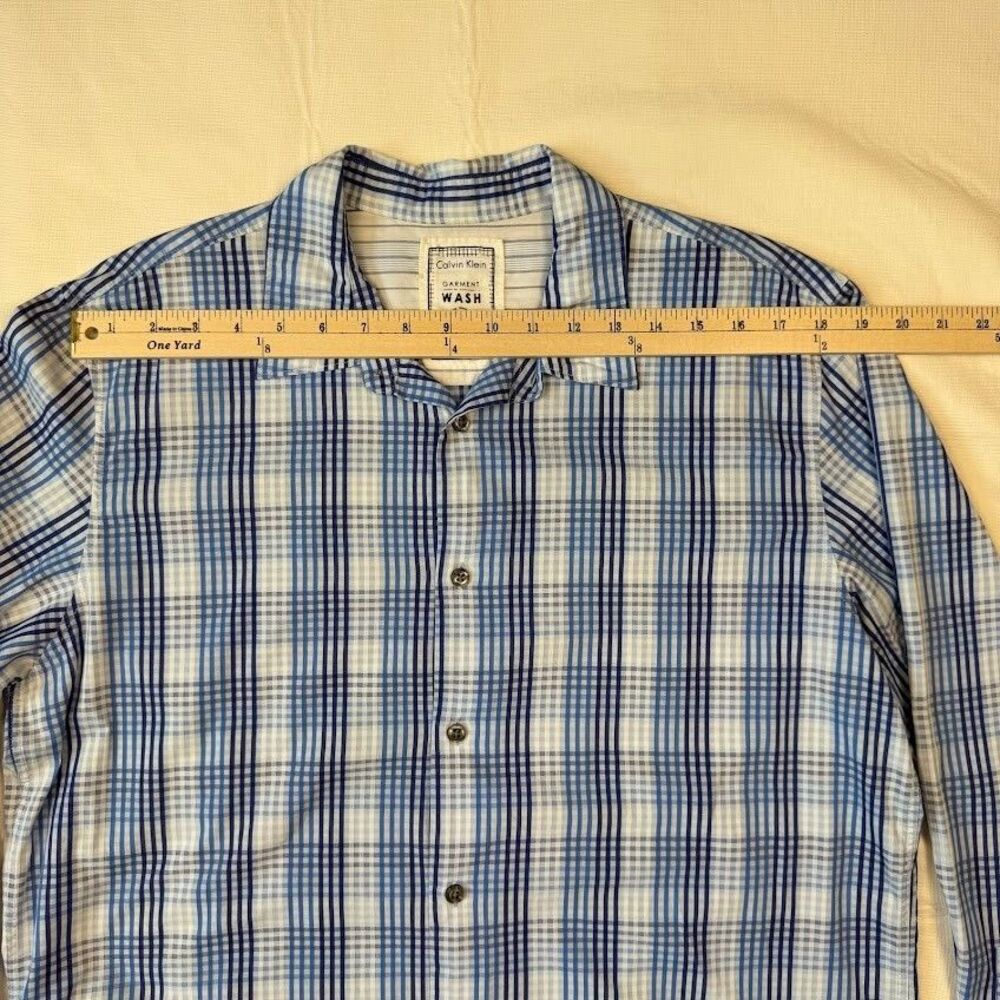 Calvin Klein Wash 100% Cotton Long Sleeve Button Down Blue/White Plaid Shirt, L - Picture 8 of 10